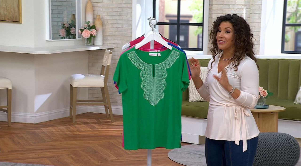 Susan Graver Textured Cotton Embroidered Top - QVC.com