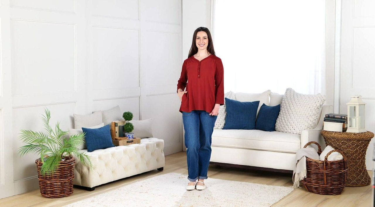 LOGO by Lori Goldstein 3/4 Sleeve V-Neck Henley Waffle Mix