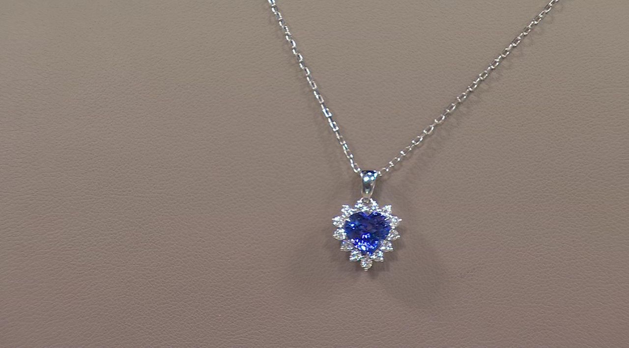 Pure Tanzanite by Jeff Moseley Heart w/ Diamond_Halo Pendant, 18K