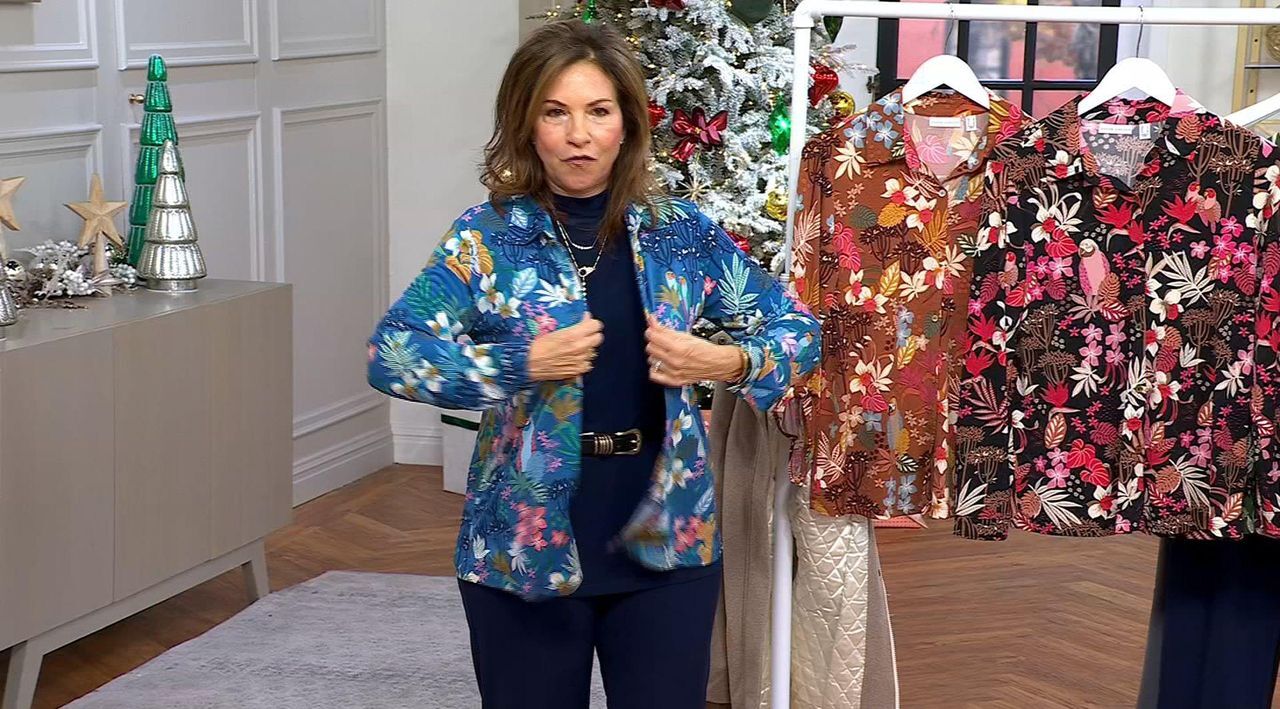 Susan Graver Printed Liquid Knit Button Front Top - QVC.com