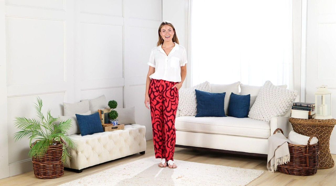 Denim & Co. Printed Slub Jersey Straight Leg Pant - QVC.com