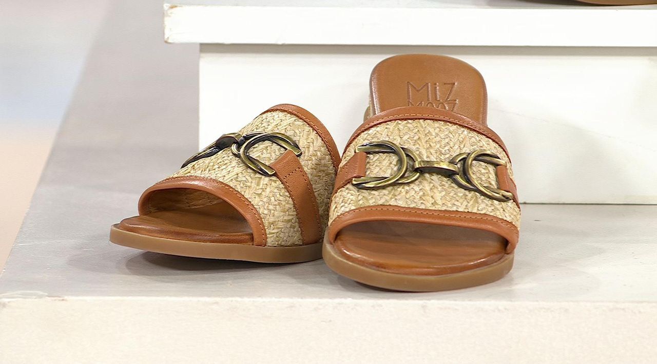Miz Mooz Leather and Raffia Slide Sandals - Wrenn - QVC.com