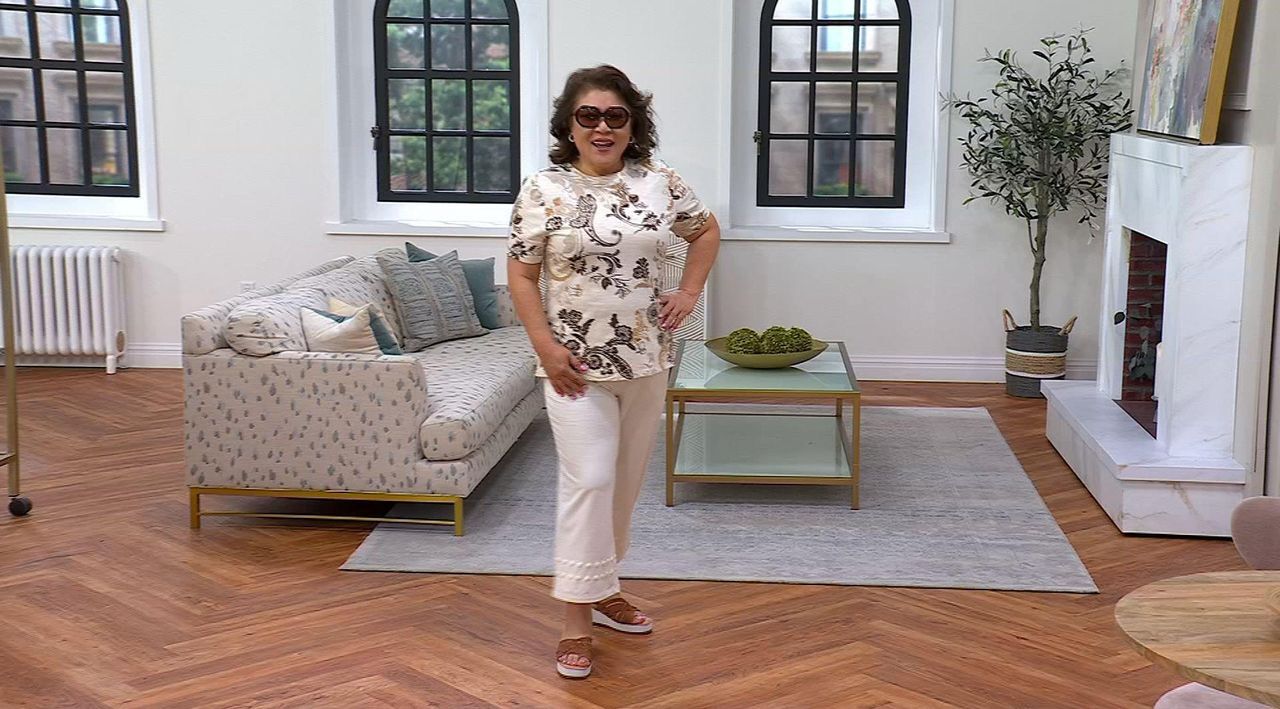 Denim & Co. Printed Textured Knit Short Sleeve Crew Neck Top - QVC.com