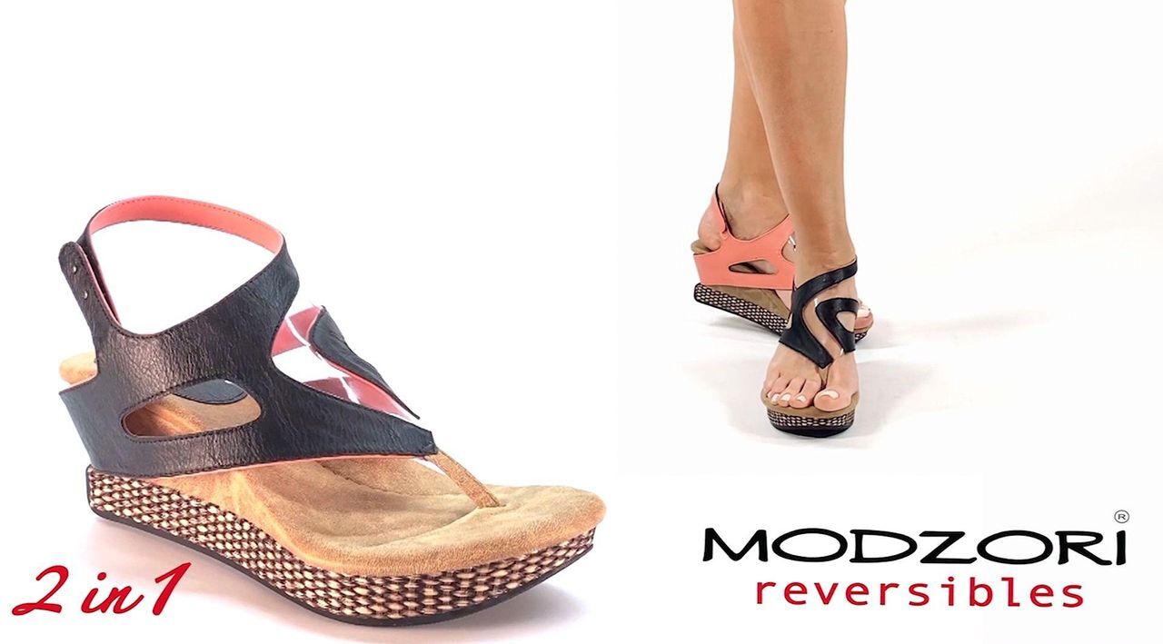 Modzori Zoey Reversible Wedge Sandal - CoralFlips to Black - QVC.com