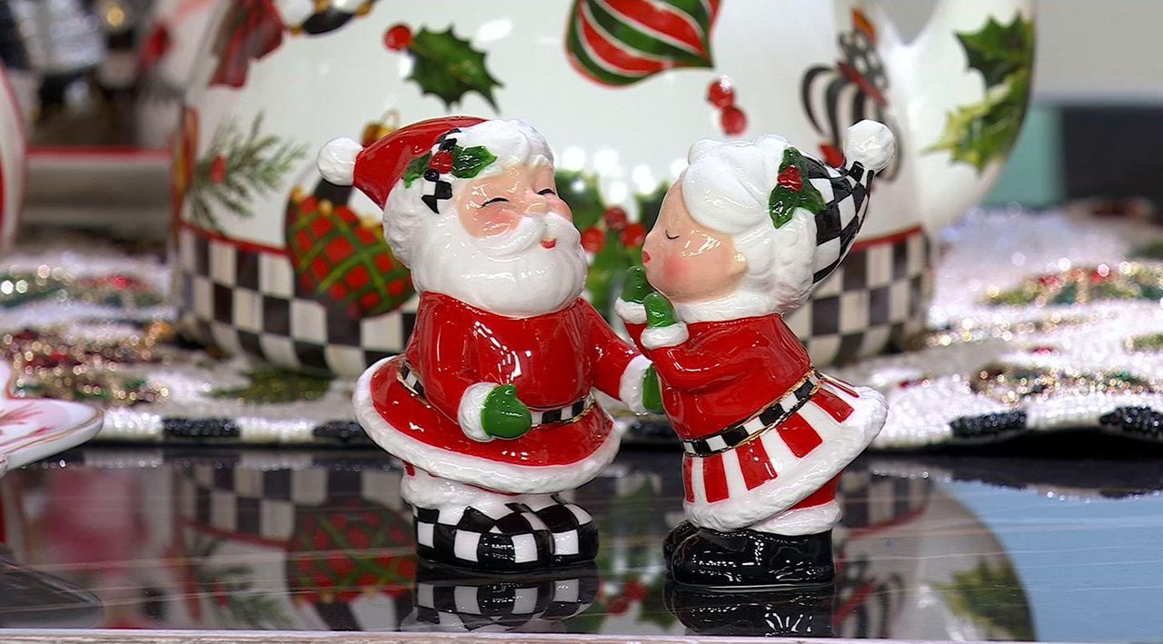 MacKenzie- Childs Holly Jolly Salt & Pepper Shaker Set - QVC.com