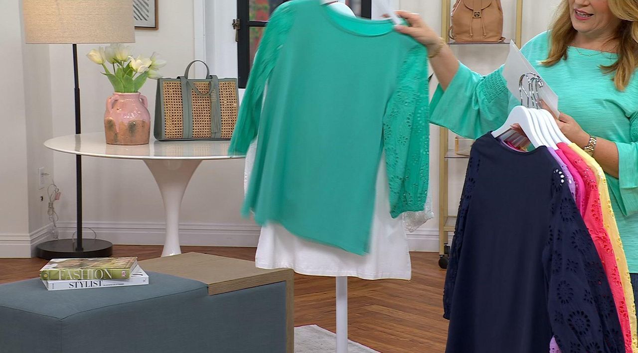 Belle by Kim Gravel TripleLuxe Knit 3/4 Eyelet Sleeve Top
