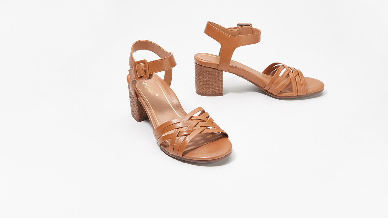 woven block heel sandal