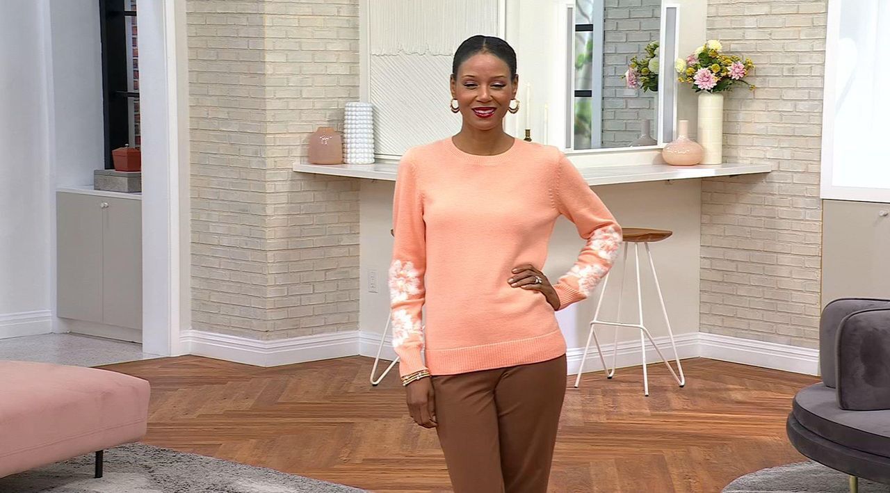 Susan Graver Textured Floral Crew Neck Sweater - QVC.com
