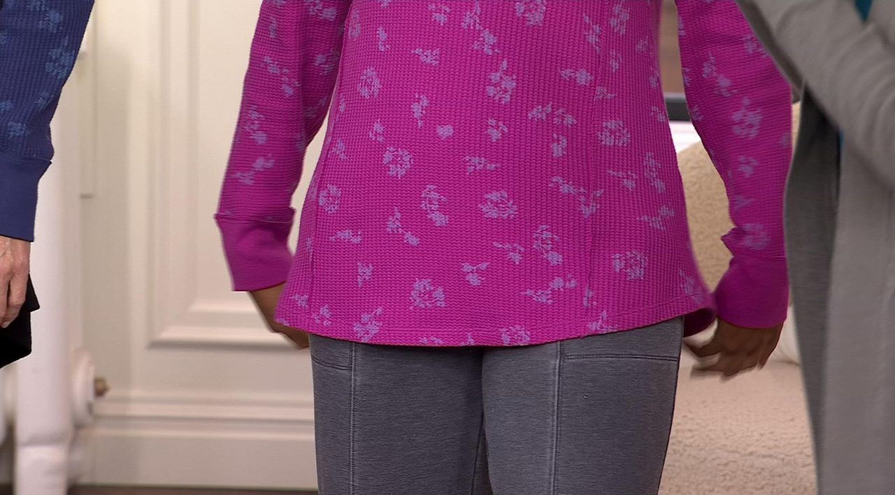 LOGO by Lori Goldstein Printed Waffle Long Sleeve Top - QVC.com