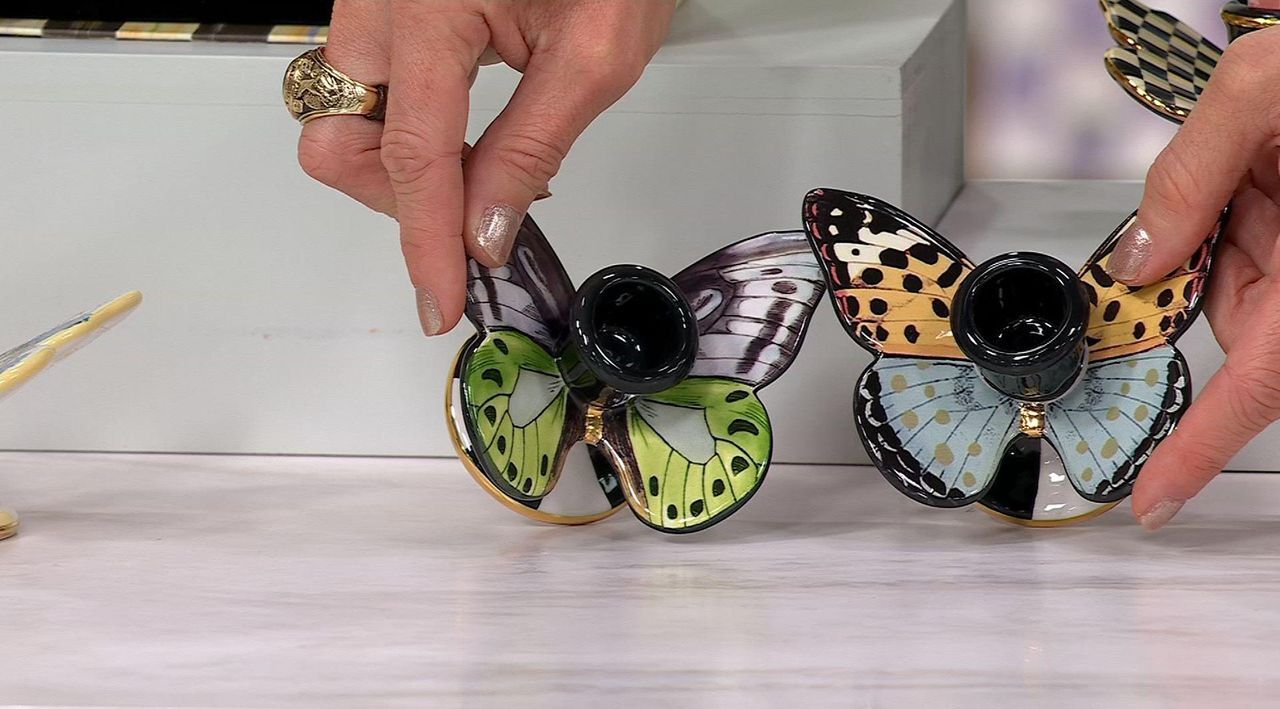 MacKenzie- Childs Set of 2 Butterfly Candle Holders - QVC.com