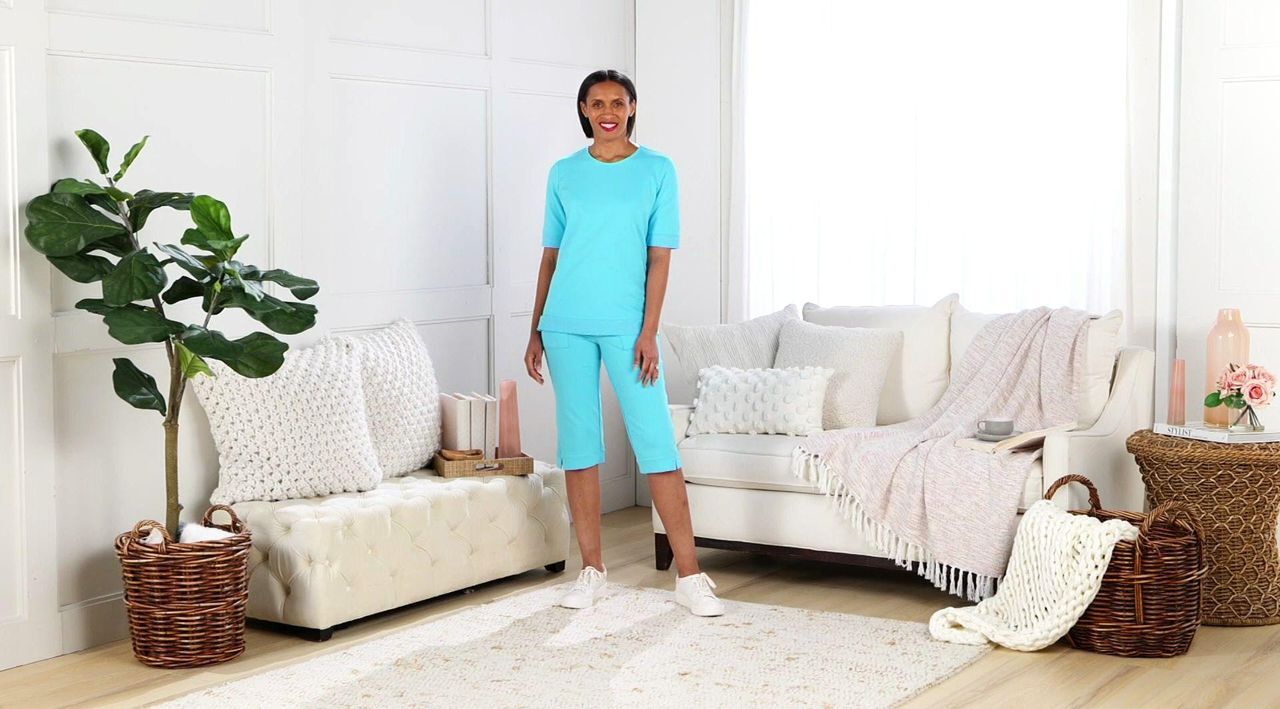 Le17septenbre トップス Sport Savvy Eyelet and French Terry Elbow Sleeve Top - QVC.com