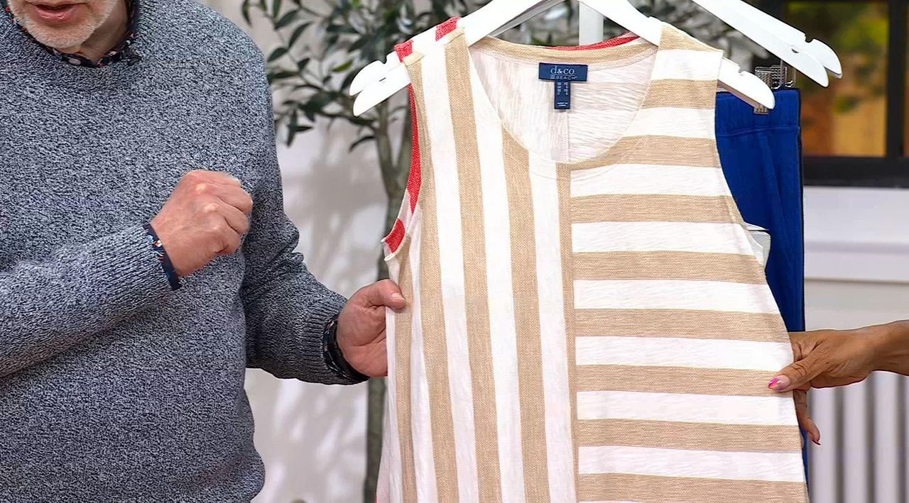 トップス NC Denim & Co. Striped Linen Blend Round Neck Swing Tank Top - QVC.com トップス