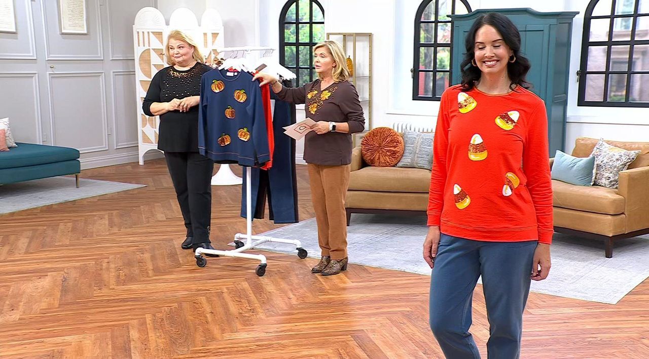 KUU☆ Quacker Factory Kisses of Autumn Sequin French Terry Top