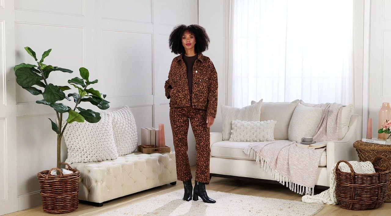 RM Studio x Rebecca Minkoff Animal Print Luxe Stretch Denim Jacket