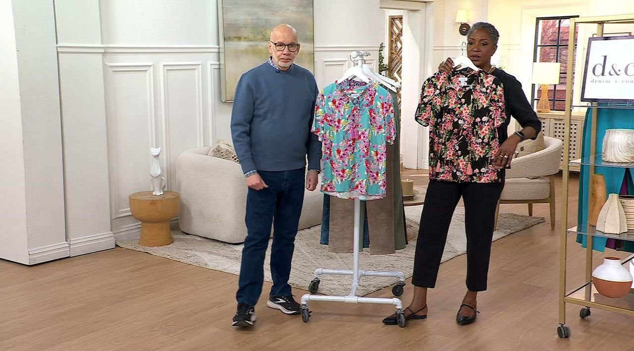 Denim & Co. Short Sleeve Printed Blouse with Tassels - QVC.com