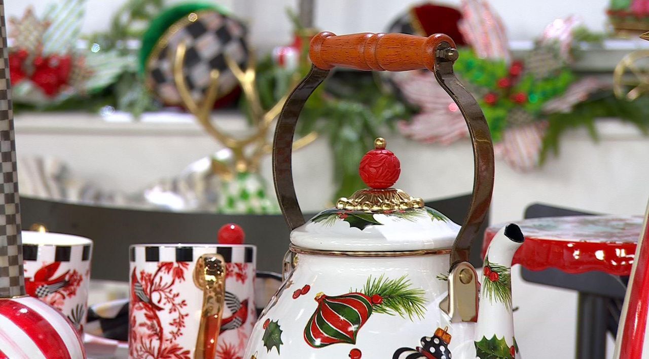 Mackenzie-Childs Deck The Halls Bouilloire Thé 2 Quart - Noël - Neuf