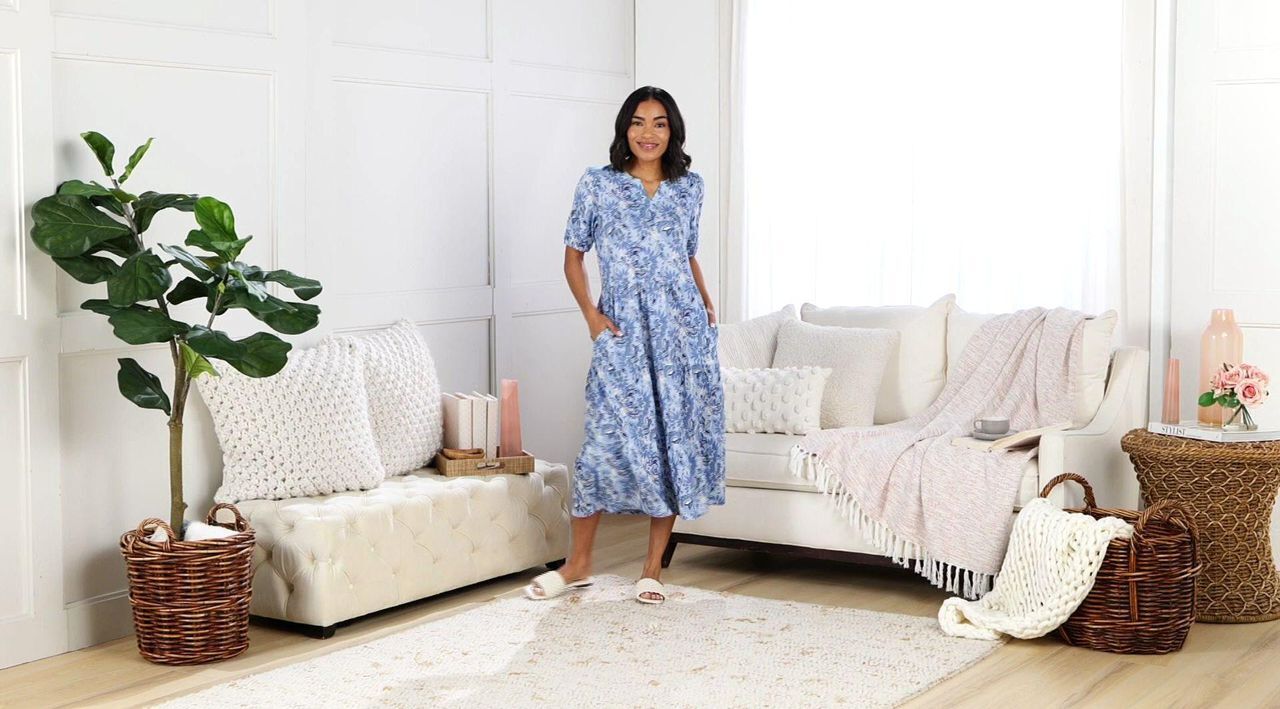Denim & Co. Linen Blend Puff Sleeve Midi Dress - QVC.com