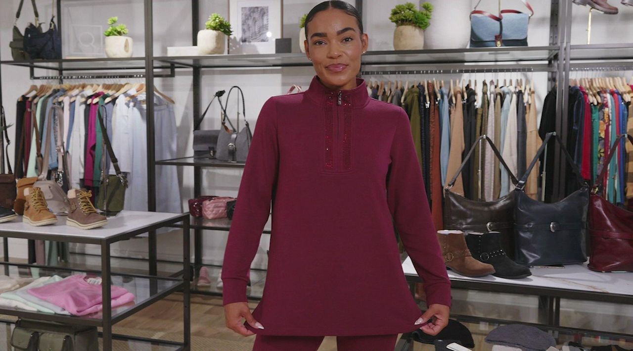 Belle by Kim Gravel Regular ScubaLuxe Sparkle Half-Zip Tunic - QVC.com
