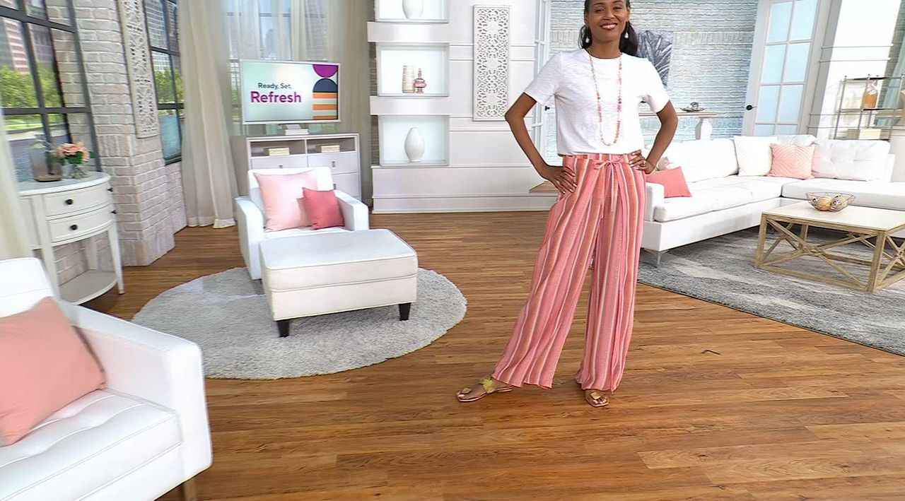 Susan Graver Soleil Regular Novelty Woven Tie Waist Pant