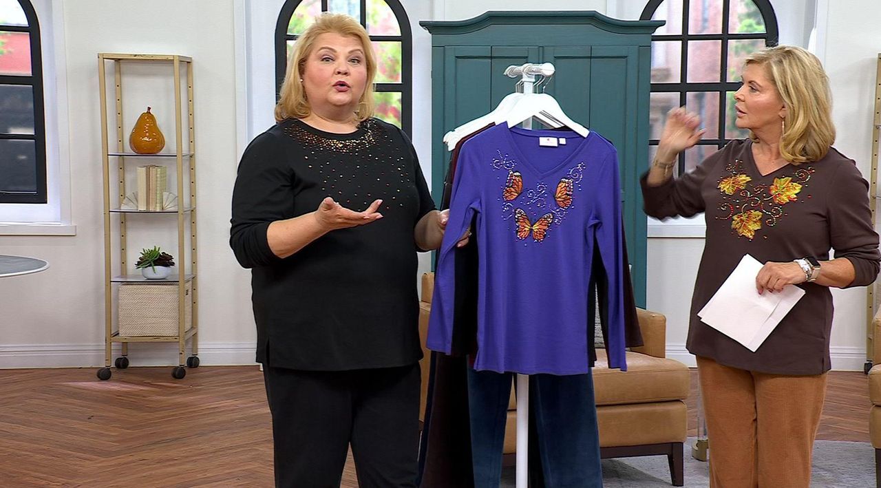 Quacker Factory Fall Bling Thing Long Sleeve Top - QVC.com