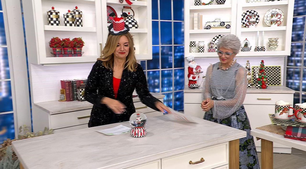 MacKenzie- Childs Peppermint Nutcracker Snow Globe - QVC.com