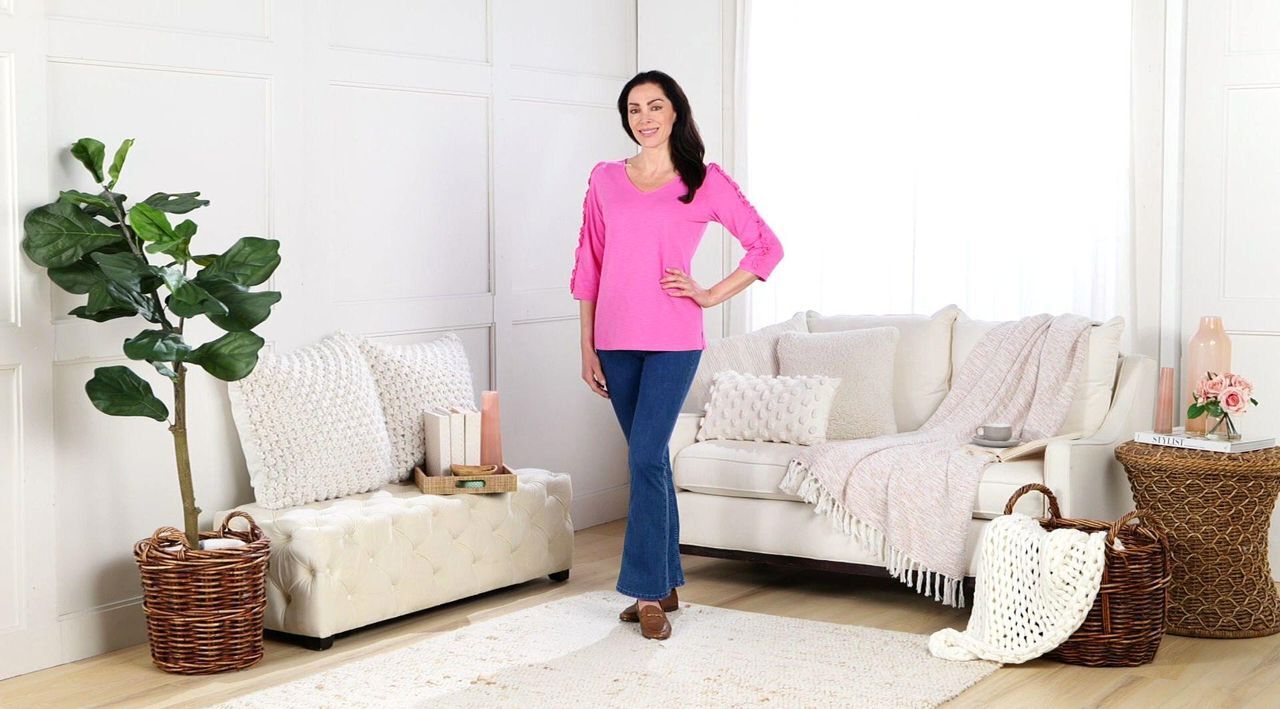Belle by Kim Gravel Slub Knit Fun Starts Here Ruffle Top Belle by Kim Gravel Slub Knit Fun Starts Here Ruffle Top