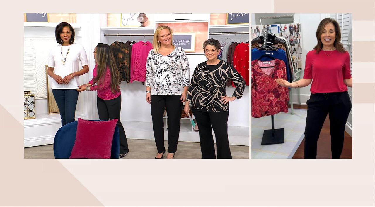 Susan Graver Set of 2 Liquid Knit Print & Solid Tops - QVC.com