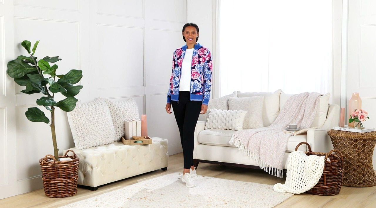 Sport Savvy Floral Intarsia Zip-Up Sweater Topper - QVC.com