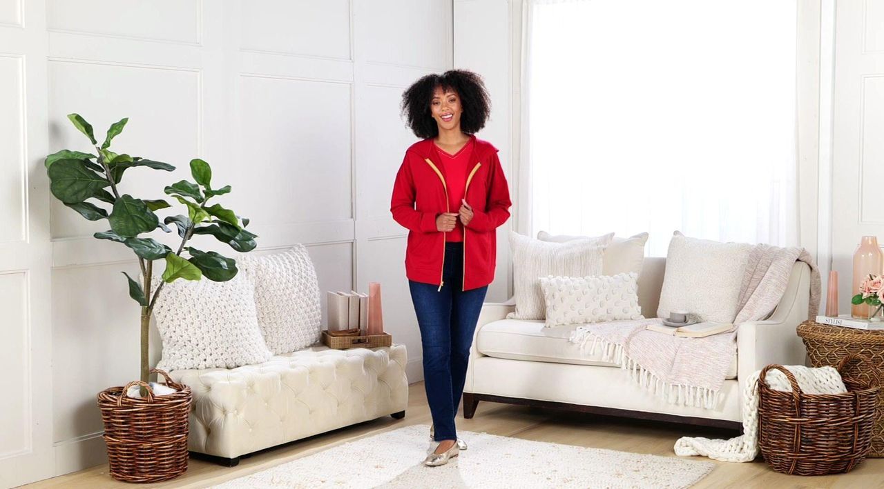 Belle by Kim Gravel French Terry Golden Zip Hoodie - QVC.com