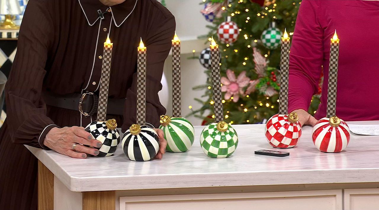 MacKenzie - Childs Set of 2 Ornament Candle Holders and Flicker