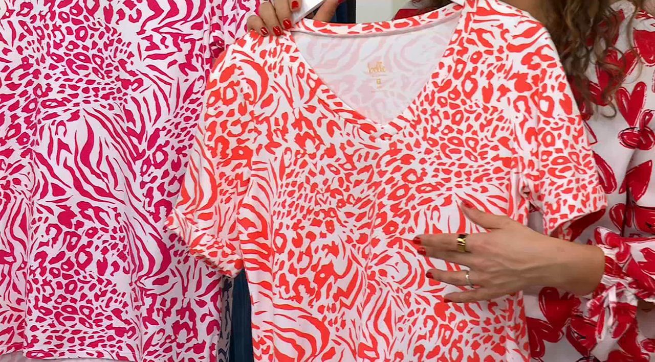 Belle by Kim Gravel TripleLuxe Knit Mixed Animal V Neck Top - QVC.com