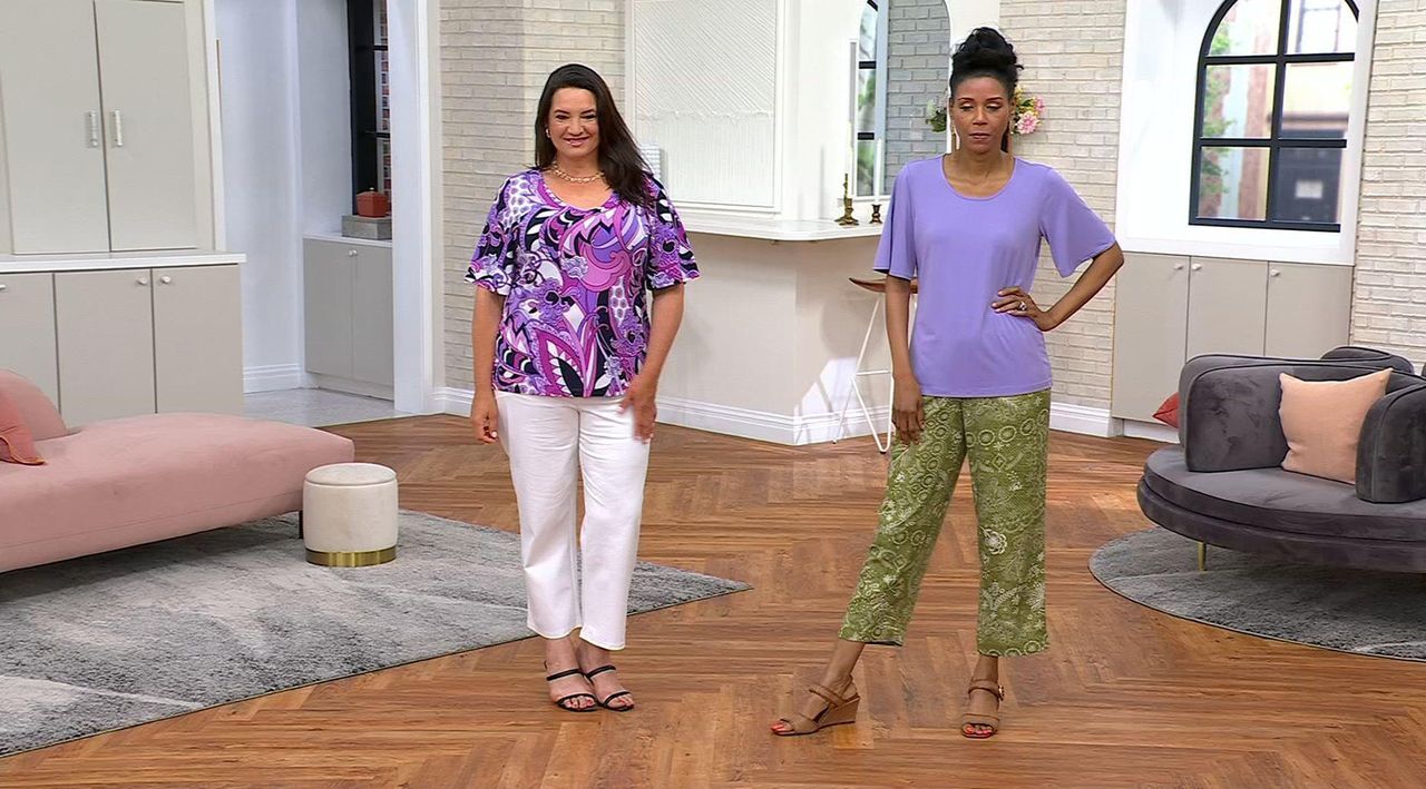 Susan Graver Set of Two Print & Solid Liquid Knit Tops - QVC.com