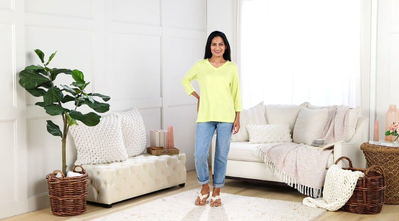 Belle by Kim Gravel Set of 2 3/4 Sleeve Slub Knit Tops