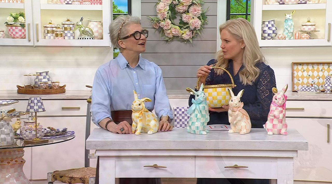 MacKenzie- Childs Bubblegum Check Hops Bunny - QVC.com