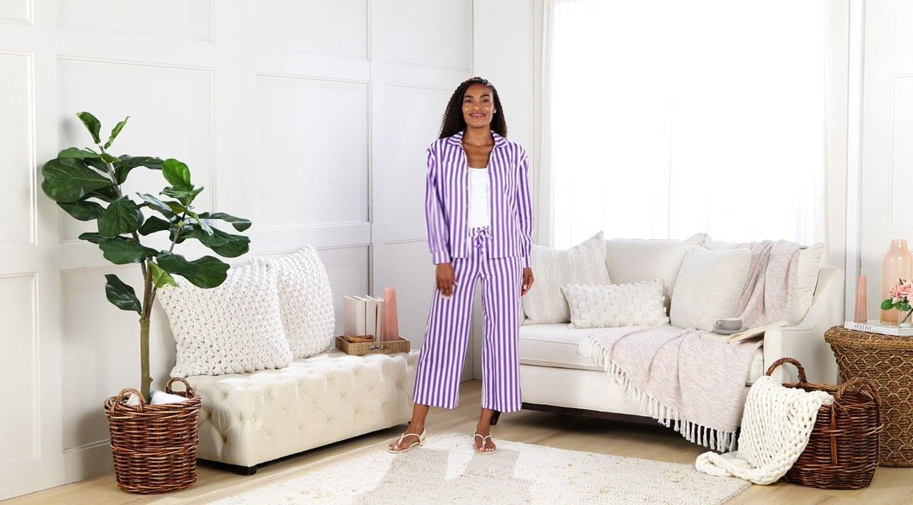 MUK LUKS Collared Long Sleeve and Pant Beach Cover Up - QVC.com