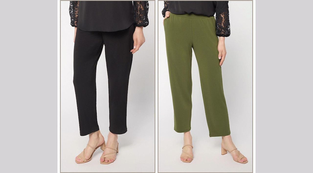Susan Graver Essentials Tall Set of 2 Liquid Knit Ankle Pants