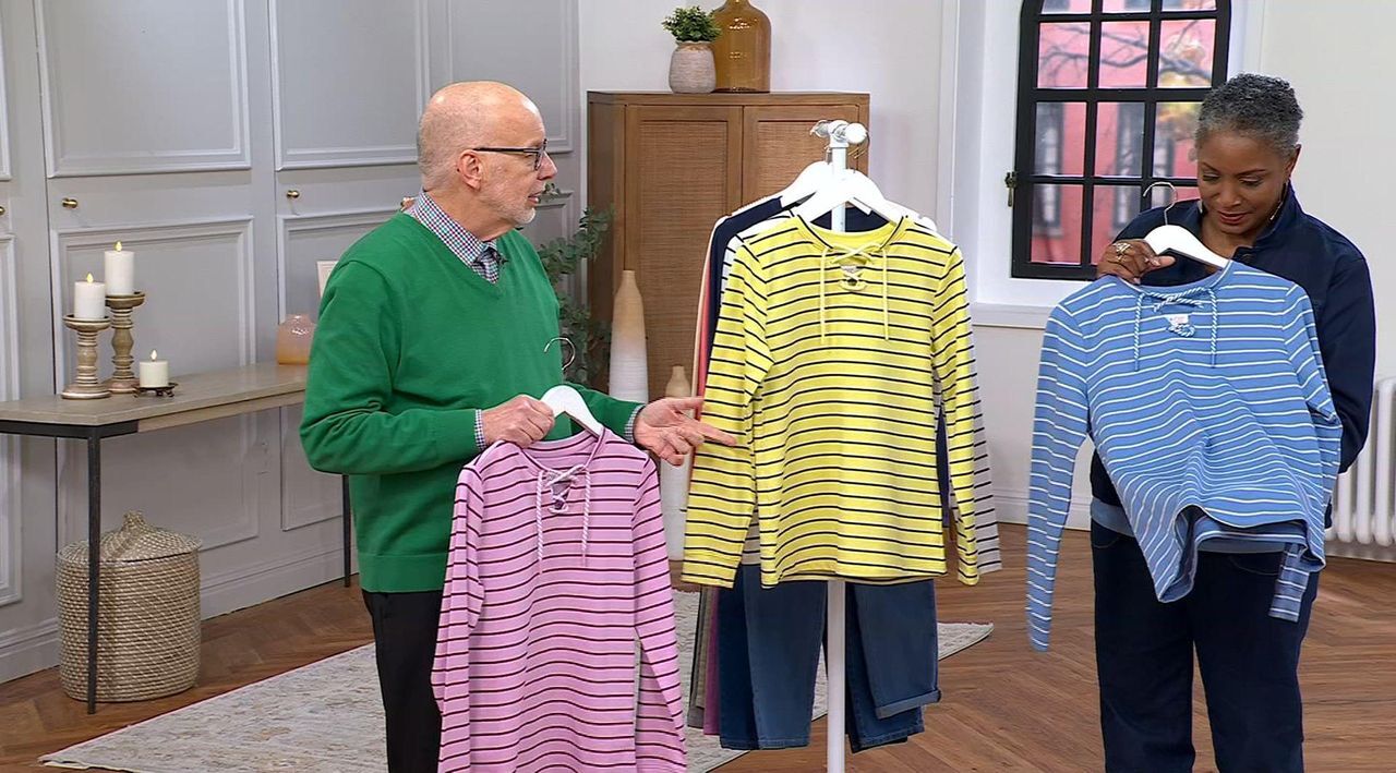 Denim & Co. French Terry Lace Up Long Sleeve Pullover - QVC.com