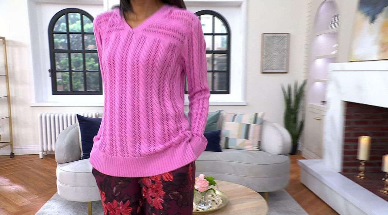 Susan Graver Open Stitch Sweater Tunic with Hood - QVC.com