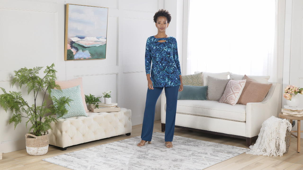 Susan Graver Printed Liquid Knit Sofia Straight Pants on QVC 