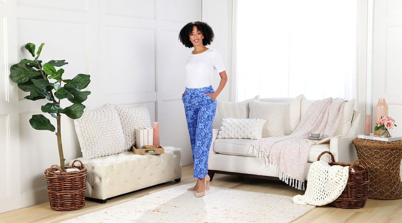 【THE MOZZ】Bibi Short & Long Nylon Pants Isaac Mizrahi Live! Printed Stretch Twill Wide Leg Ankle