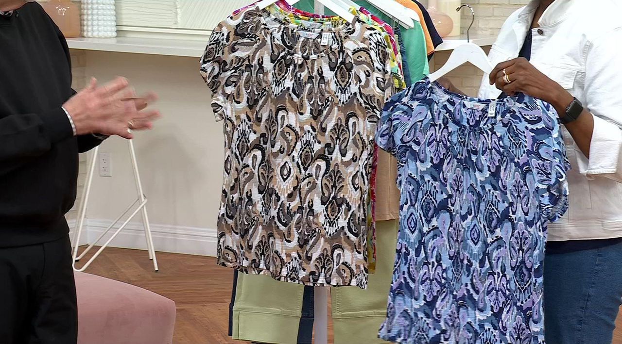 Denim & Co. Printed Linen Blend Flutter Sleeve Top - QVC.com