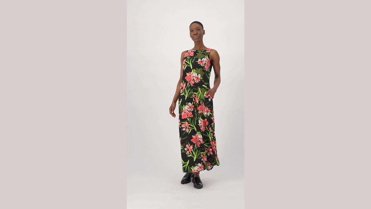 Susan Graver Regular Printed Liquid Knit Maxi Dress with Pockets - QVC.com