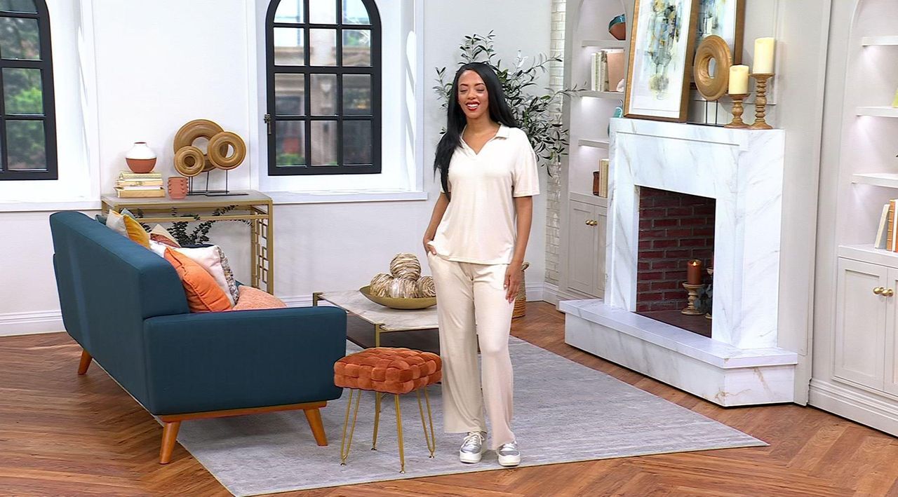 MUK LUKS Rib Knit Short Sleeve Collared Lounge Set - QVC.com