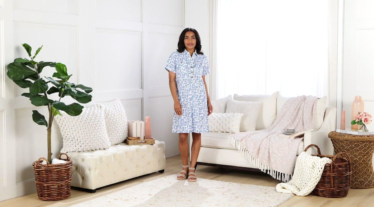 Denim & Co. Linen Blend Print or Solid Henley Dress with Pockets - QVC.com Denim & Co. Linen Blend Print or Solid Henley Dress with Pockets - QVC.com
