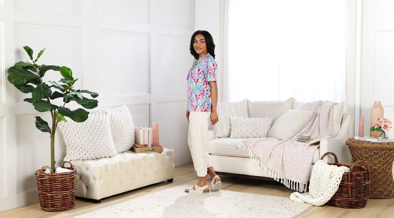 Denim & Co. Short Sleeve Printed Blouse with Tassels - QVC.com