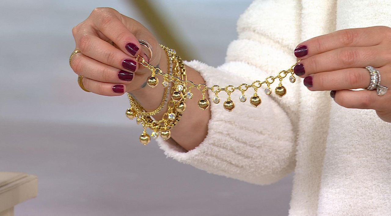 Diamonique Italia Bead Charm Rolo Bracelet, Sterling Silver