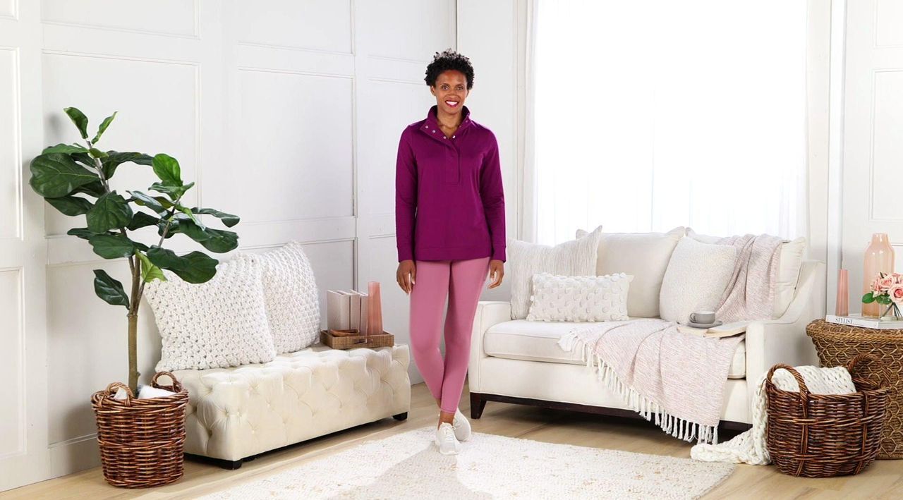 Denim & Co. Active French Terry Snap Top with Waffle Collar - QVC.com