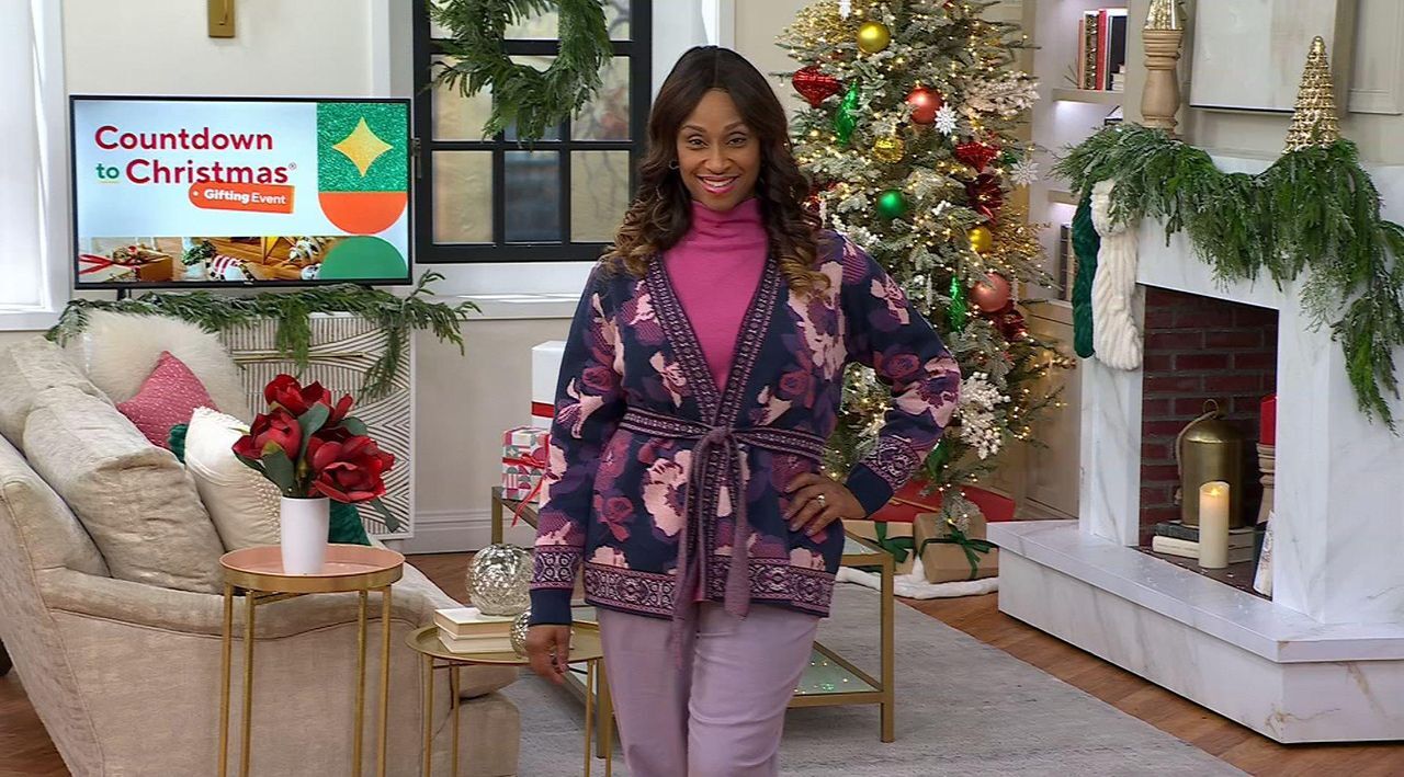 Denim & Co. Floral Jacquard Belted Cardigan - QVC.com