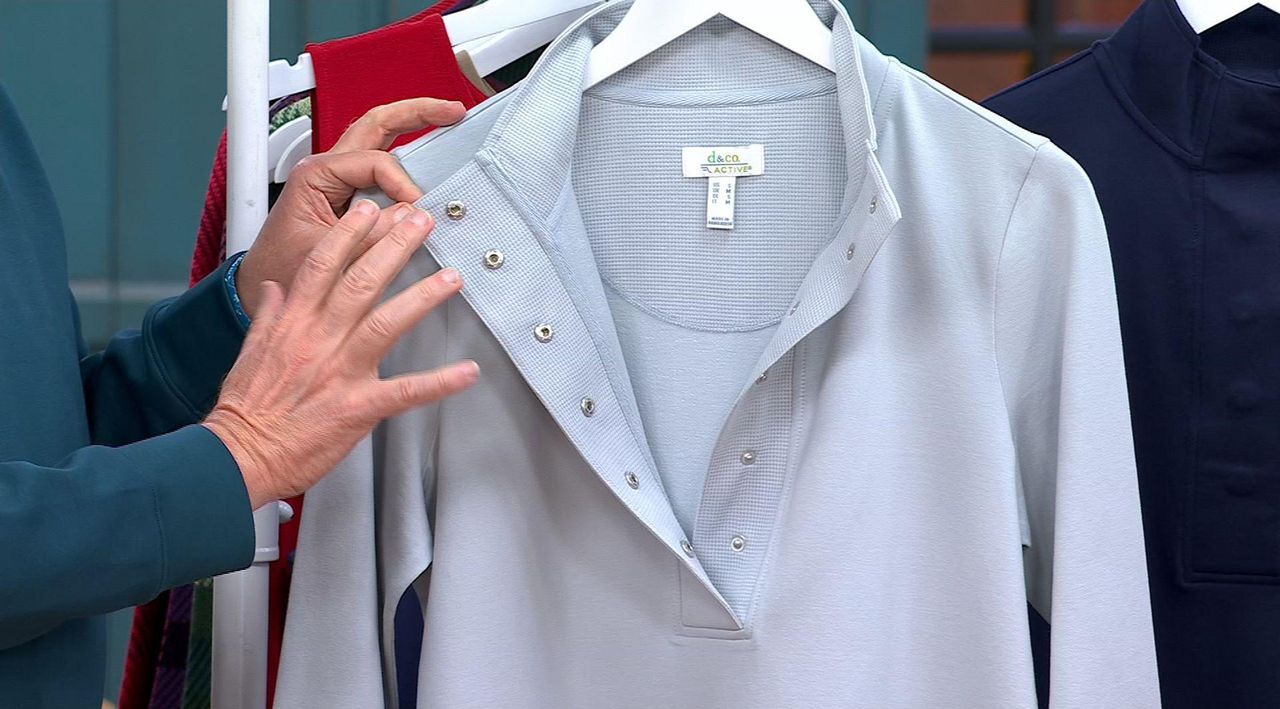 Denim & Co. Active French Terry Snap Top with Waffle Collar