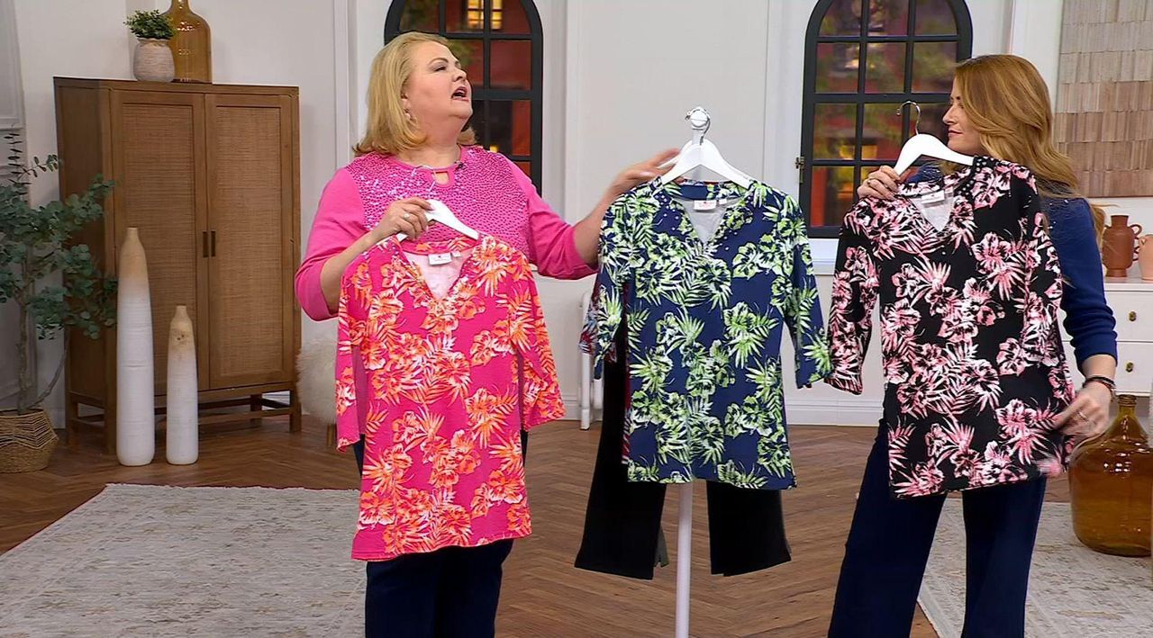 Quacker Factory Sparkle and Shine Tropical Bliss Tunic Top - QVC.com